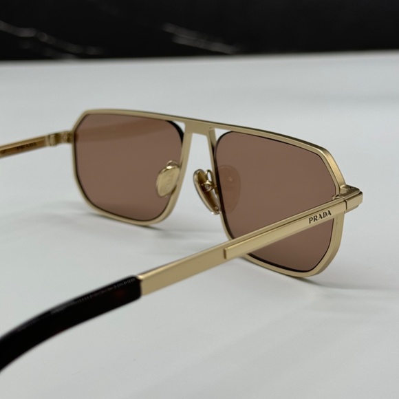 NEW PR A53S VAF10D PRADA GOLD BROWN PILOT SPR A53 VAF10D MEN SUNGLASSES - Picture 9 of 12